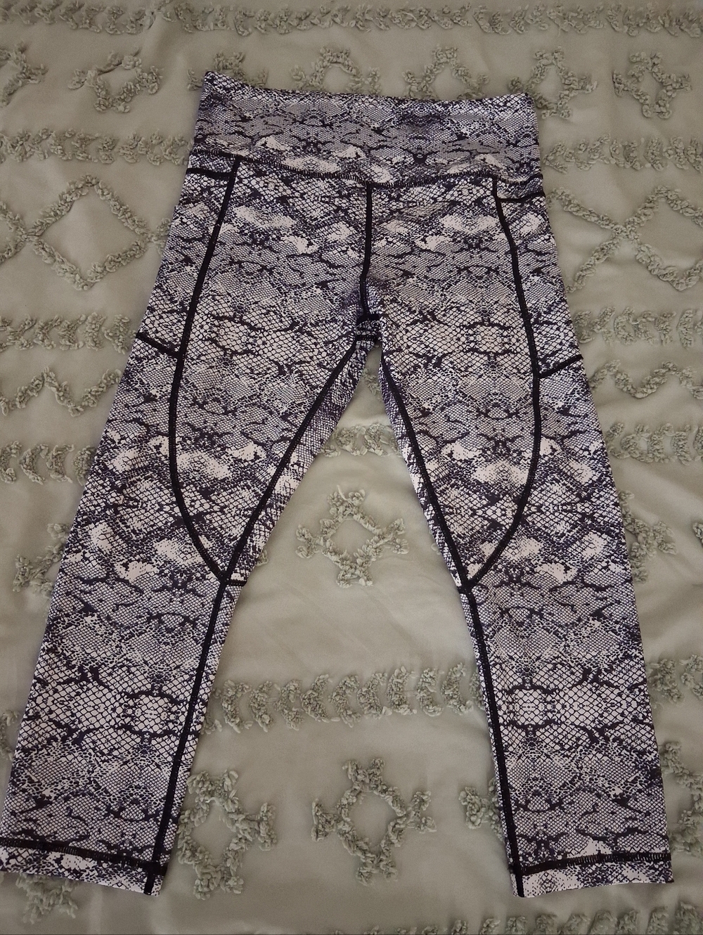Snake Print Workout Capris with Blue And White Accents